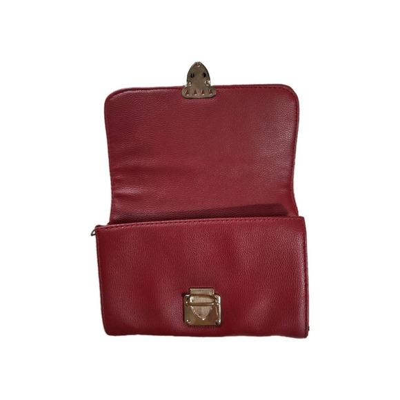 Vintage Red Leather Clutch Wallet Crossbody Bag Purse, Rhinestones - Picture 3 of 6